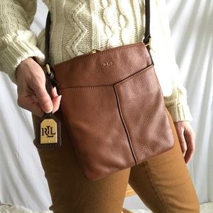 Lauren Ralph Lauren pebbled leather brown crossbody handbag purse
